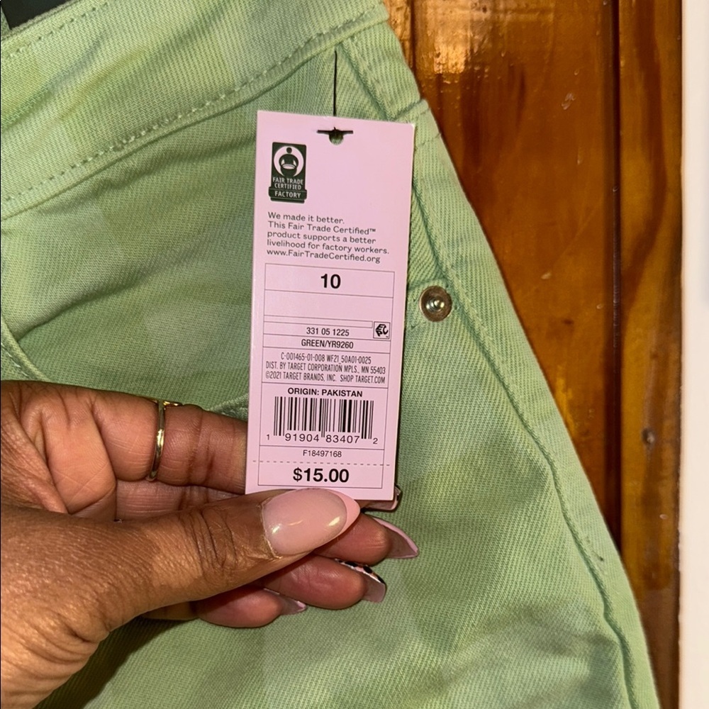 Wild Fable Green Jean Shorts Cuffed Hem Checker Board Pattern - Picture 3 of 5